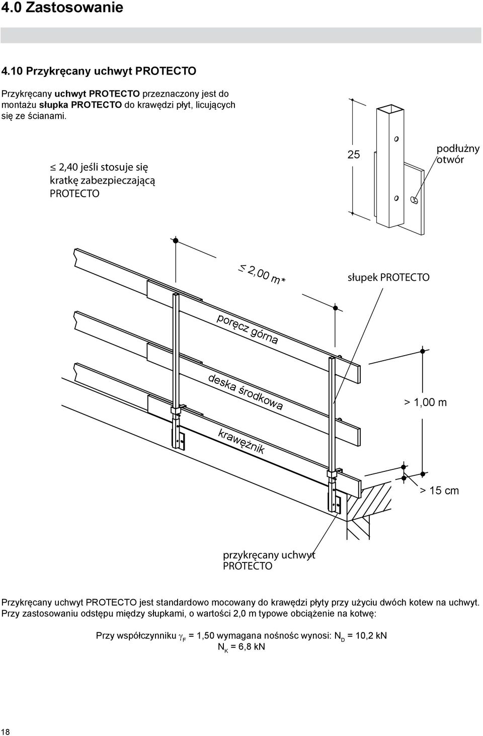 2,40 jeśli stosuje się kratkę zabezpieczającą 25 podłużny otwór < 2,00 m* słupek poręcz górna deska środkowa > 1,00 m > 15 cm przykręcany