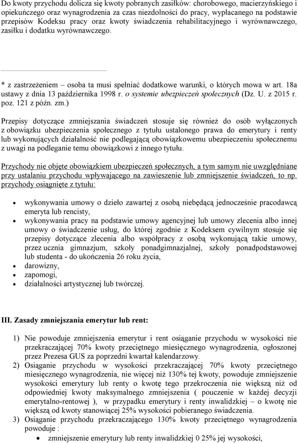 18a ustawy z dnia 13 października 1998 r. o systemie ubezpieczeń społecznych (Dz. U. z 2015 r. poz. 121 z późn. zm.