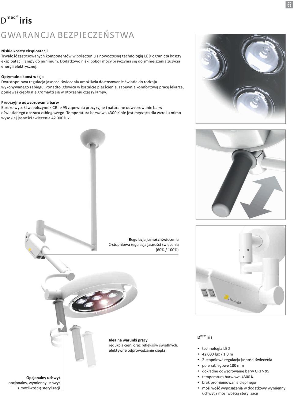 Optymalna konstrukcja Dwustopniowa regulacja jasności świecenia umożliwia dostosowanie światła do rodzaju wykonywanego zabiegu.