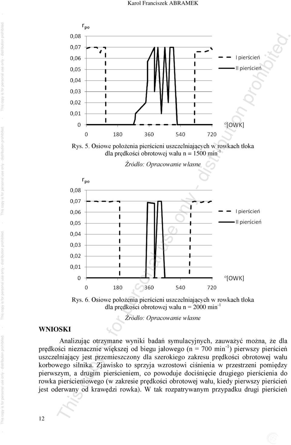 większej od biegu jałowego (n = 700 min -1 ) pierwszy pierścień uszczelniający jest przemieszczony dla szerokiego zakresu prędkości obrotowej wału korbowego silnika.