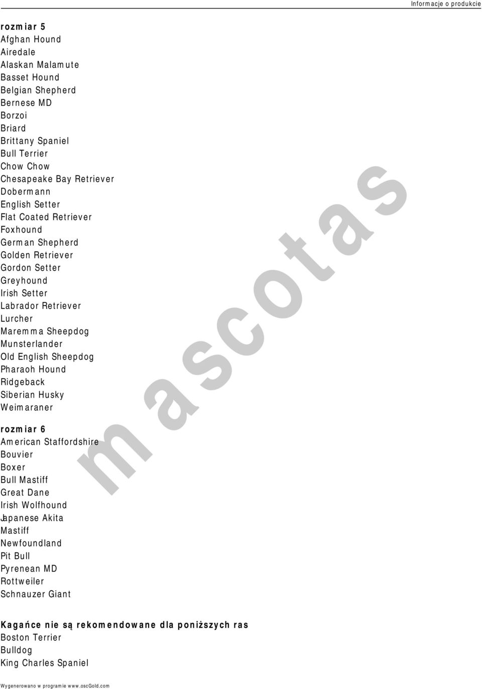 Munsterlander Old English Sheepdog Pharaoh Hound Ridgeback Siberian Husky Weimaraner rozmiar 6 American Staffordshire Bouvier Boxer Bull Mastiff Great Dane Irish Wolfhound Japanese Akita