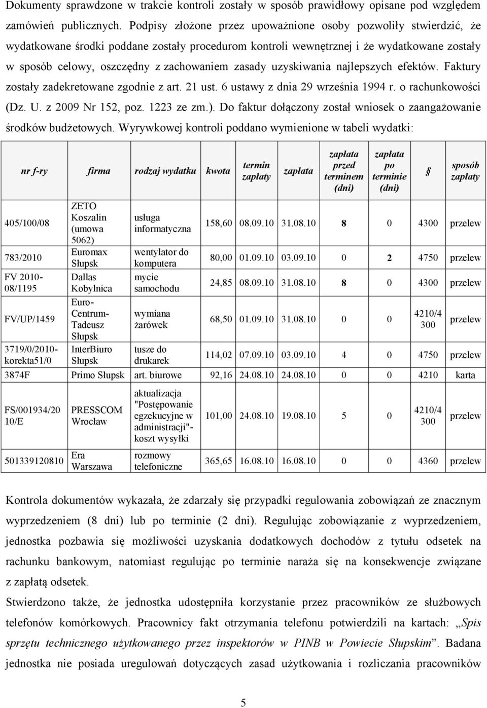 zasady uzyskiwania najlepszych efektów. Faktury zostały zadekretowane zgodnie z art. 21 ust. 6 ustawy z dnia 29 września 1994 r. o rachunkowości (Dz. U. z 2009 Nr 152, poz. 1223 ze zm.).