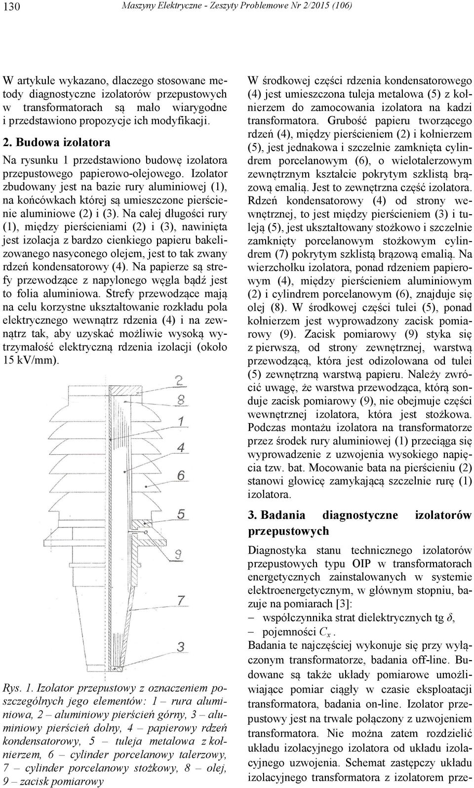 Izolator zbudowany jest na bazie rury aluminiowej (), na końcówkach której są umieszczone pierścienie aluminiowe () i ().