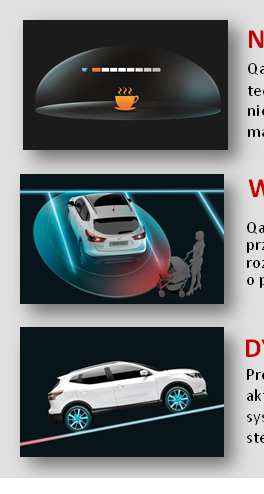 Złota Kierownica 2014 NOWY NISSAN QASHQAI WYPRZEDAŻ 2015 RABATY DO 8 000 Zł NISSAN od NOWOCZESNE SYSTEMY BEZPIECZEŃSTWA Qashqai oferuje szeroką gamę zwiększających bezpieczeństwo technologii takich