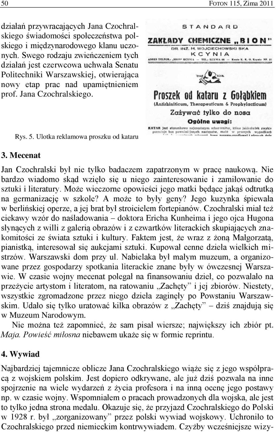Ulotka reklamowa proszku od kataru 3. Mecenat Jan Czochralski był nie tylko badaczem zapatrzonym w pracę naukową.