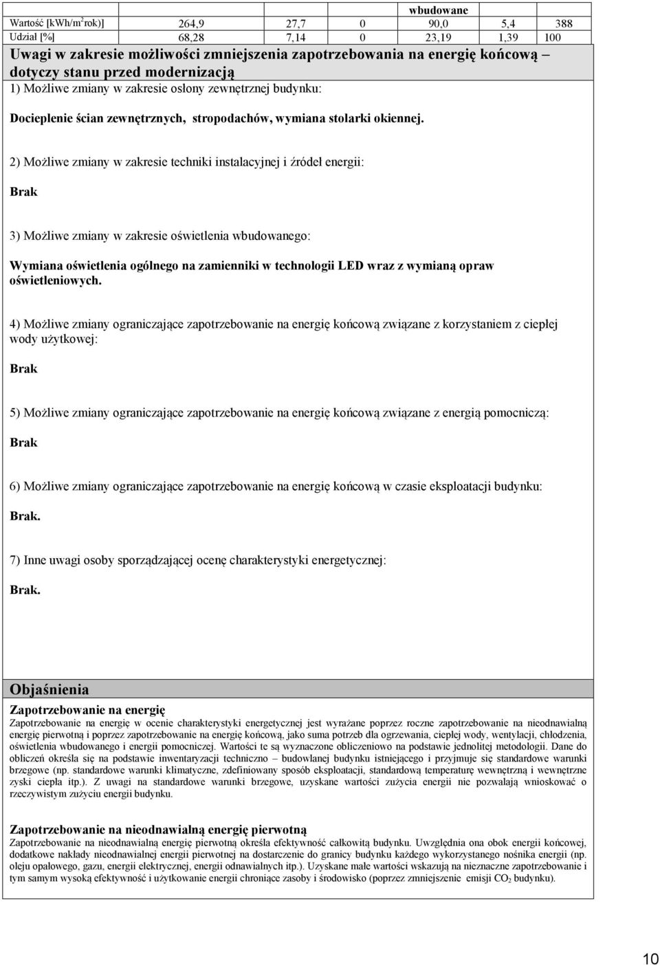 2) Możliwe zmiany w zakresie techniki instalacyjnej i źródeł energii: Brak 3) Możliwe zmiany w zakresie oświetlenia wbudowanego: Wymiana oświetlenia ogólnego na zamienniki w technologii LED wraz z