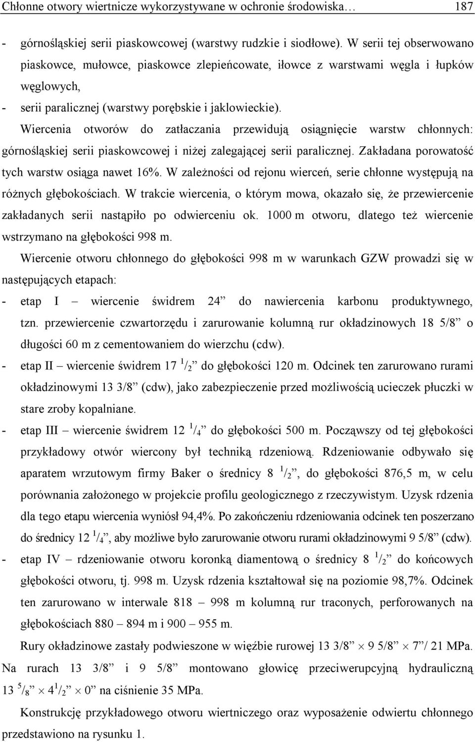 Wiercenia otworów do zatłaczania przewidują osiągnięcie warstw chłonnych: górnośląskiej serii piaskowcowej i niżej zalegającej serii paralicznej. Zakładana porowatość tych warstw osiąga nawet 16%.