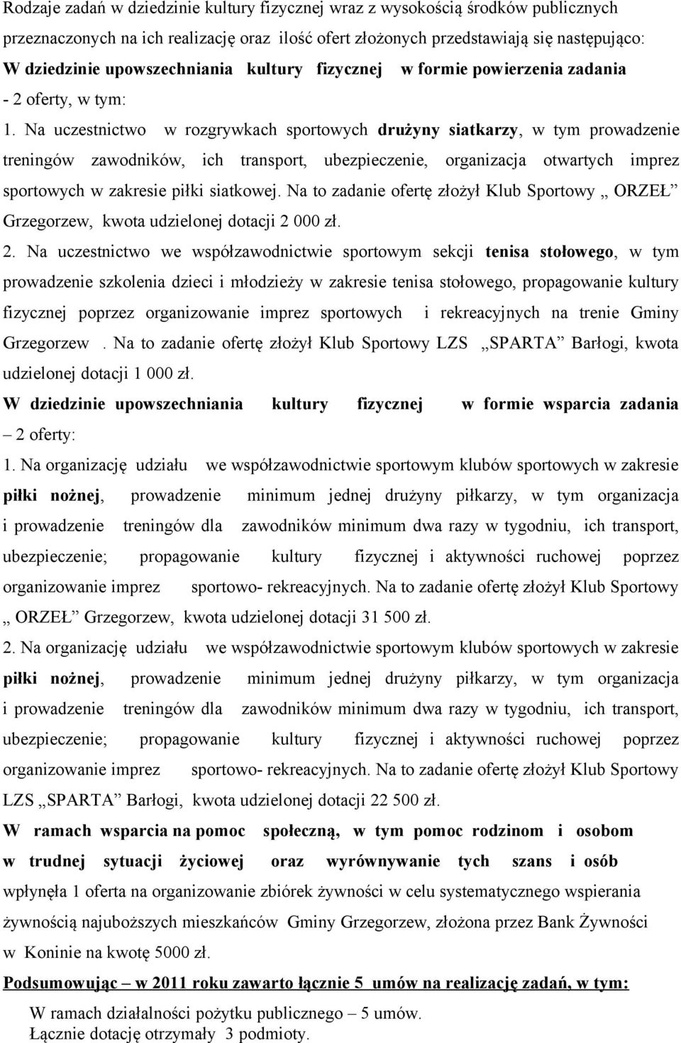 Na uczestnictwo w rozgrywkach sportowych drużyny siatkarzy, w tym prowadzenie treningów zawodników, ich transport, ubezpieczenie, organizacja otwartych imprez sportowych w zakresie piłki siatkowej.