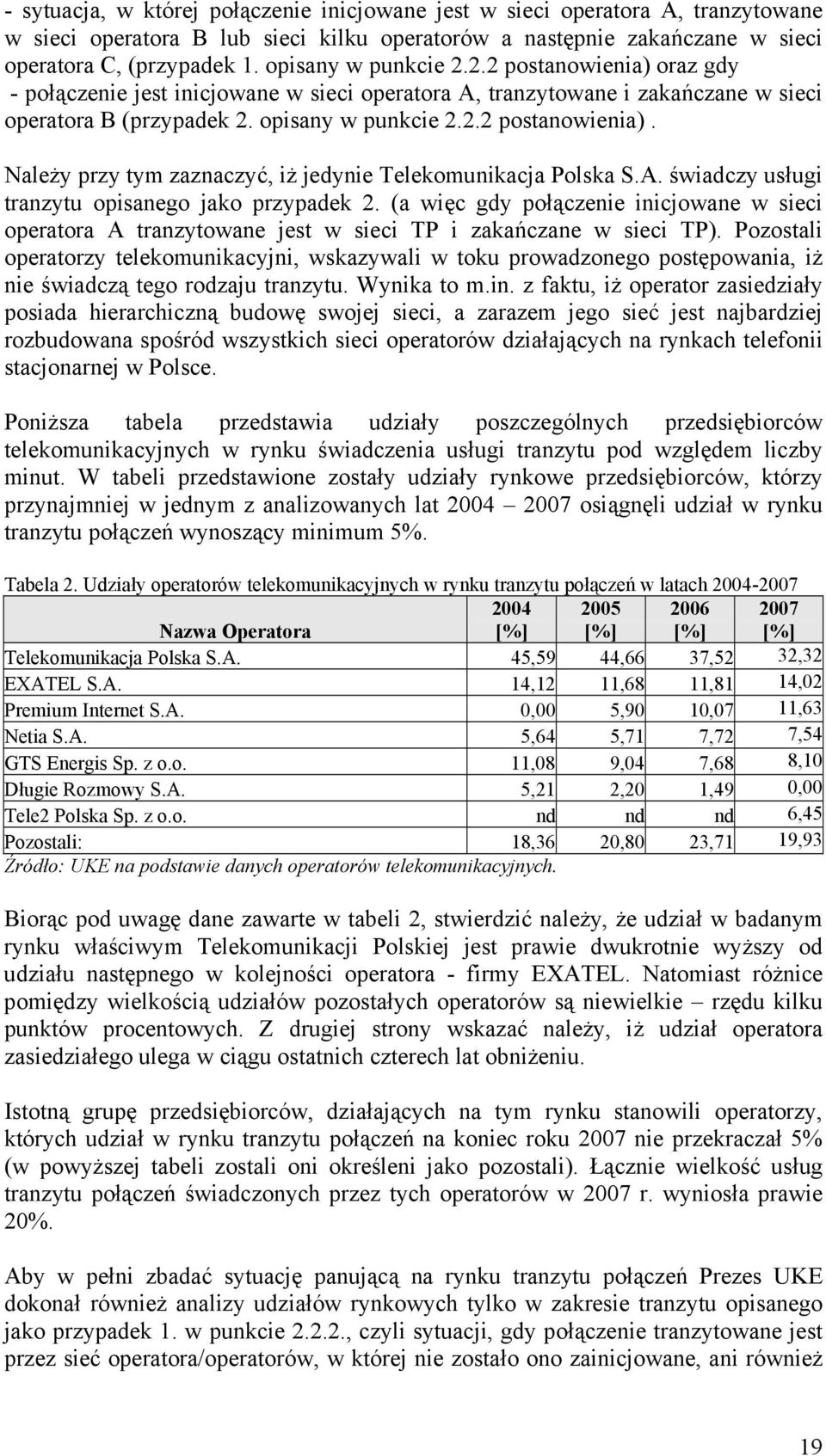 A. świadczy usługi tranzytu opisanego jako przypadek 2. (a więc gdy połączenie inicjowane w sieci operatora A tranzytowane jest w sieci TP i zakańczane w sieci TP).