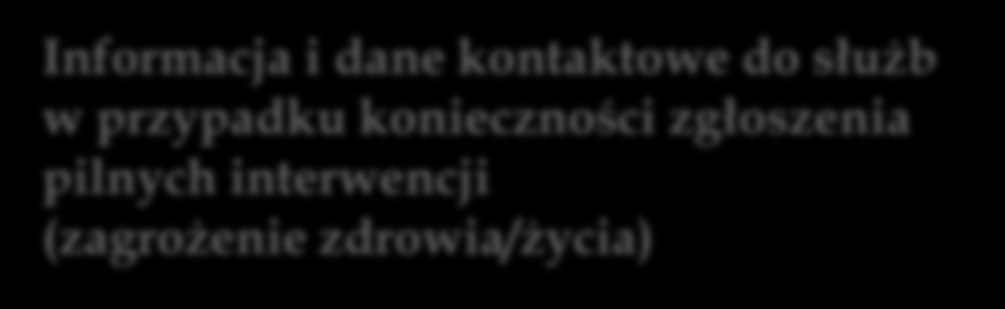 Informacja i dane kontaktowe do służb w przypadku konieczności zgłoszenia