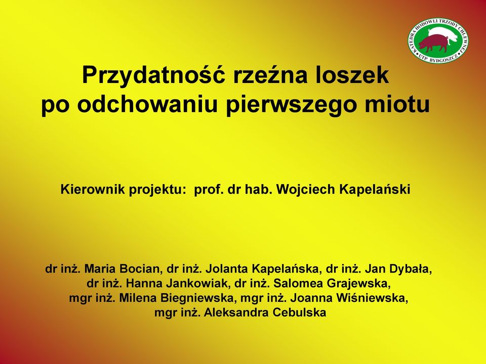 Jolanta Kapelańska, dr inż. Jan Dybała, dr inż. Hanna Jankowiak, dr inż.