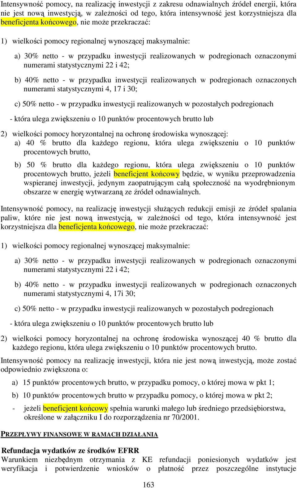 42; b) 40% netto - w przypadku inwestycji realizowanych w podregionach oznaczonych numerami statystycznymi 4, 17 i 30; c) 50% netto - w przypadku inwestycji realizowanych w pozostałych podregionach -