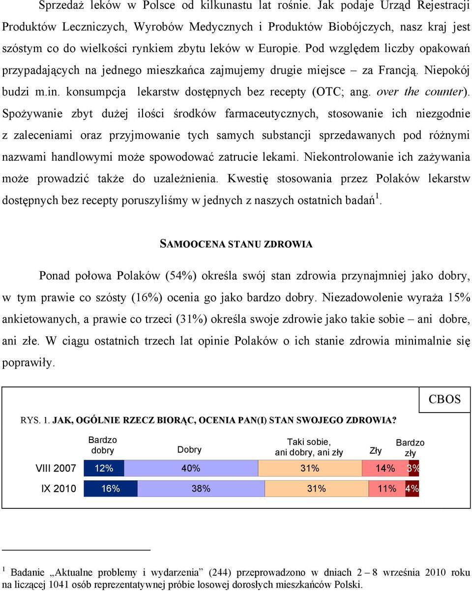 Pod względem liczby opakowań przypadających na jednego mieszkańca zajmujemy drugie miejsce za Francją. Niepokój budzi m.in. konsumpcja lekarstw dostępnych bez recepty (OTC; ang. over the counter).