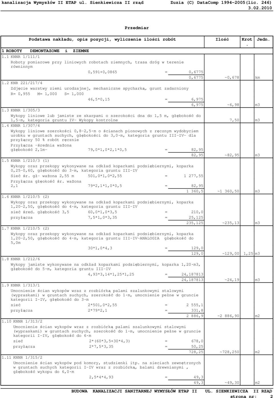 szerokości dna do 1,5 m, głębokość do 1,5 m, kategoria gruntu IV- Wykopy kontrolne 7,50 m3 14 KNNR 1/307/4 Wykopy liniowe szerokości 0,8-2,5 m o ścianach pionowych z ręcznym wydobyciem urobku w