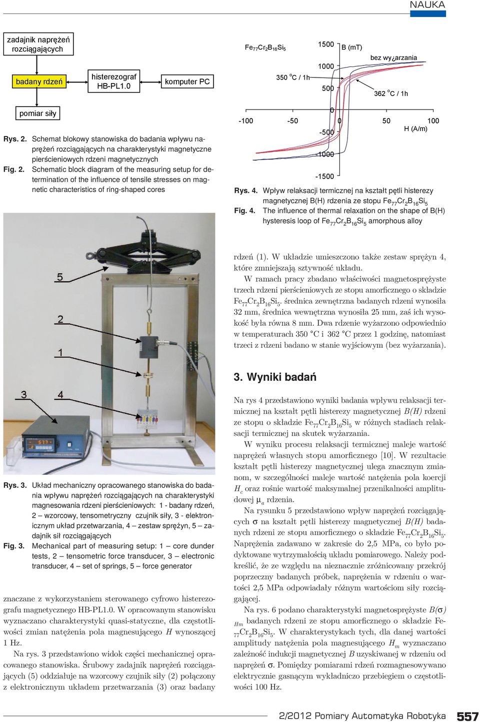 The influence of thermal relaxation on the shape of B(H) hysteresis loop of Fe 77 amorphous alloy rdzeń (1). W układzie umieszczono także zestaw sprężyn 4, które zmniejszają sztywność układu.