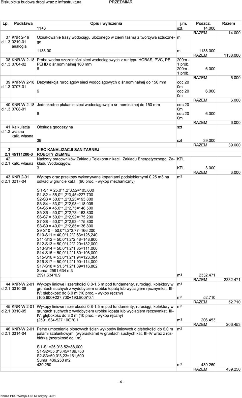 000 Dezynfekcja rurociągów sieci wodociągowych o śr.noinalnej do 150 odc.20 0 6 odc.20 0 Jednokrotne płukanie sieci wodociągowej o śr. noinalnej do 150 odc.20 0 6 odc.20 0 6.000 RAZEM 6.