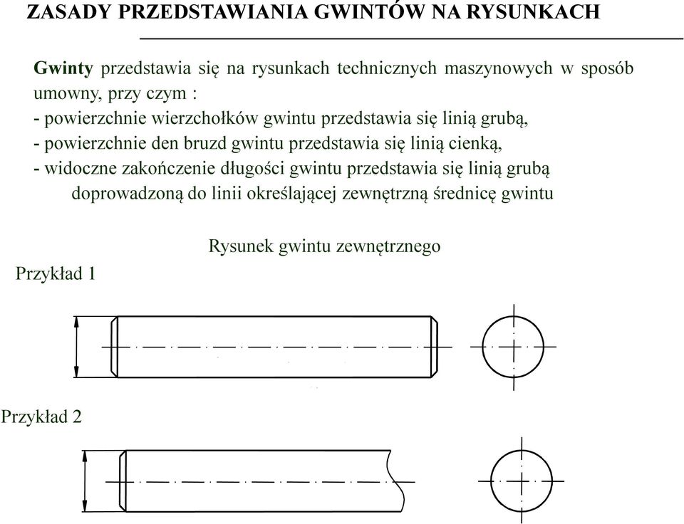 bruzd gwintu przedstawia się linią cienką, - widoczne zakończenie długości gwintu przedstawia się linią grubą