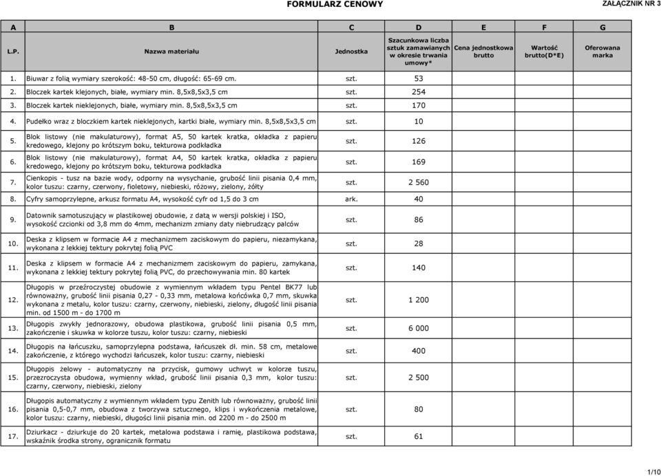 Blok listowy (nie makulaturowy), format A5, 50 kartek kratka, okładka z papieru kredowego, klejony po krótszym boku, tekturowa podkładka Blok listowy (nie makulaturowy), format A4, 50 kartek kratka,