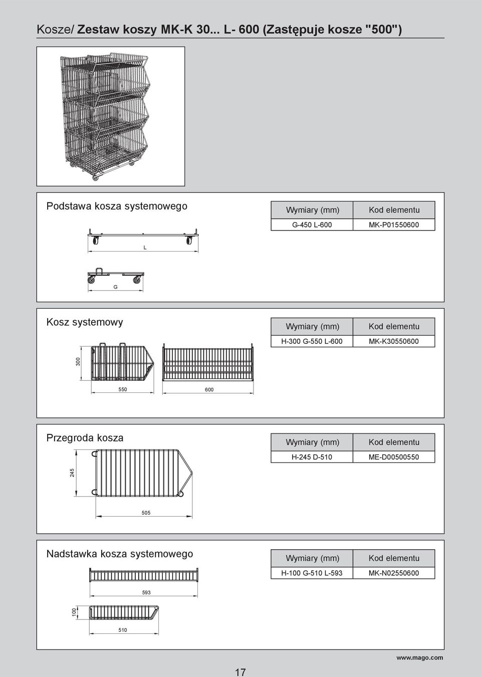 MK-P01550600 L G Kosz systemowy H-300 G-550 L-600 MK-K30550600 300 550 600