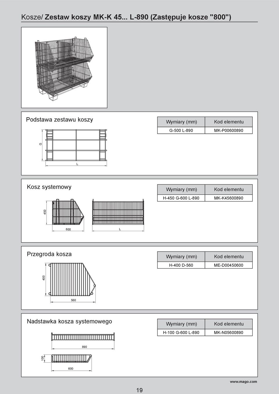 MK-P00600890 L Kosz systemowy H-450 G-600 L-890 MK-K45600890 450 600 L