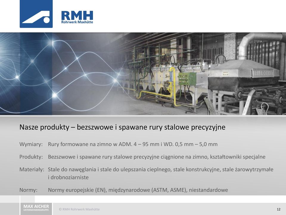 0,5 mm 5,0 mm Produkty: Bezszwowe i spawane rury stalowe precyzyjne ciągnione na zimno, kształtowniki