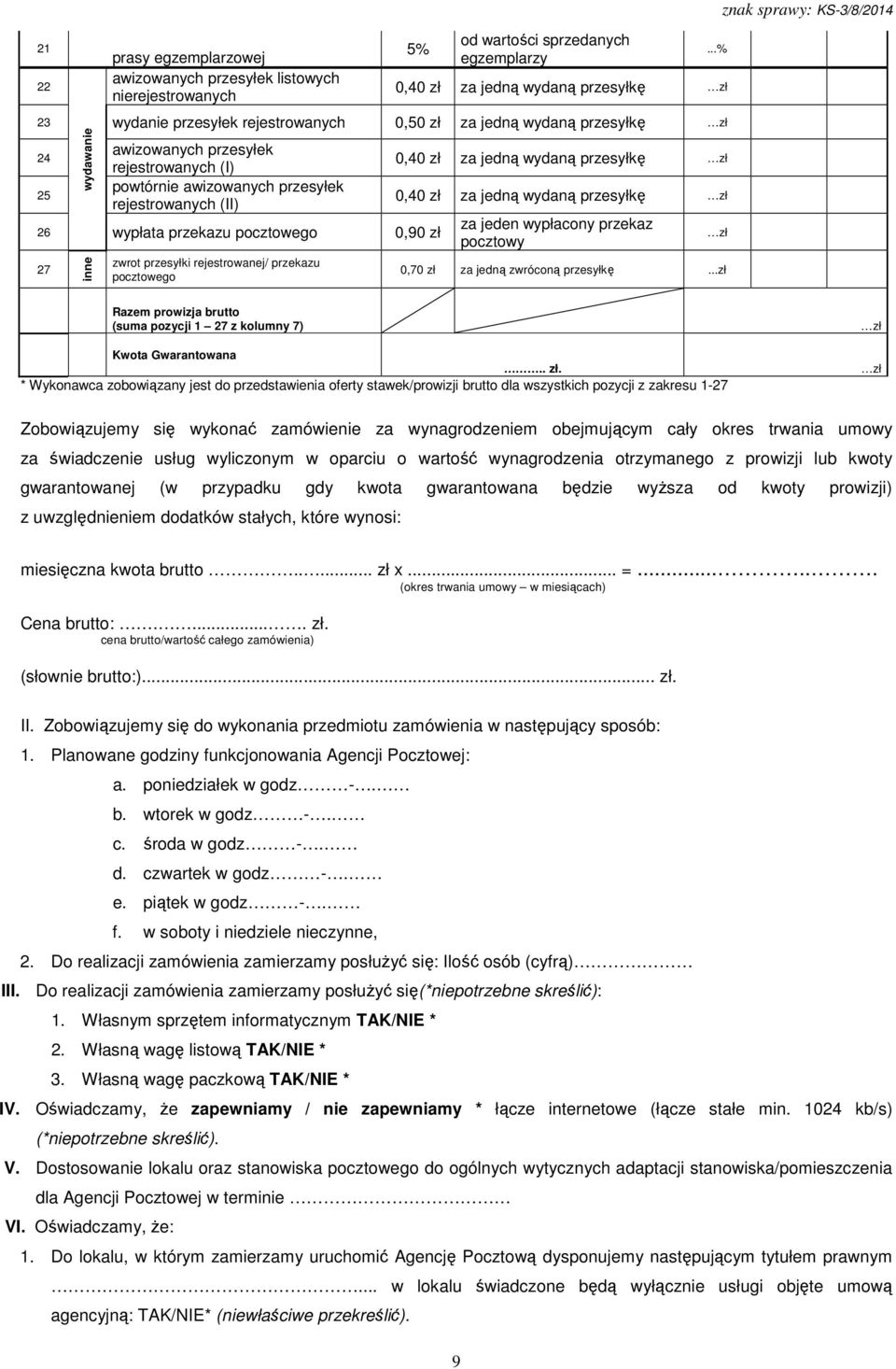 awizowanych przesyłek rejestrowanych (II) wypłata przekazu pocztowego zwrot przesyłki rejestrowanej/ przekazu pocztowego 0,40 zł za jedną wydaną przesyłkę zł 0,40 zł za jedną wydaną przesyłkę zł 0,90