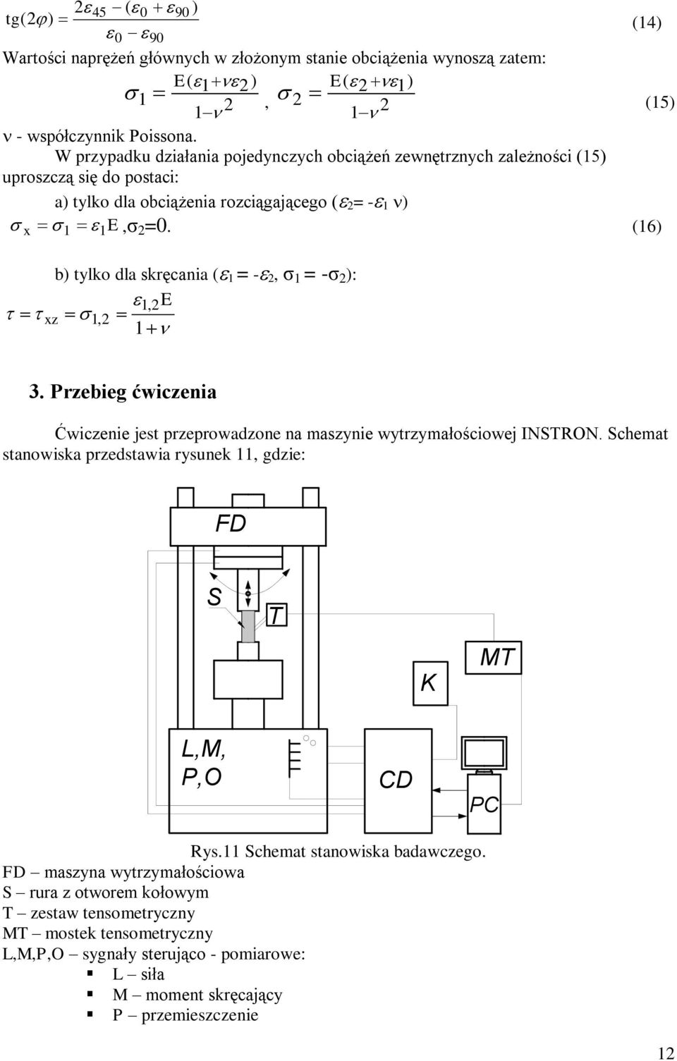 (16) x 1 E b) tylko dla skręcania ( 1 = -, σ 1 = -σ ): 1, E xz 1, 1 3. Przebieg ćwiczenia Ćwiczenie jest przeprowadzone na maszynie wytrzymałościowej INSTRON.