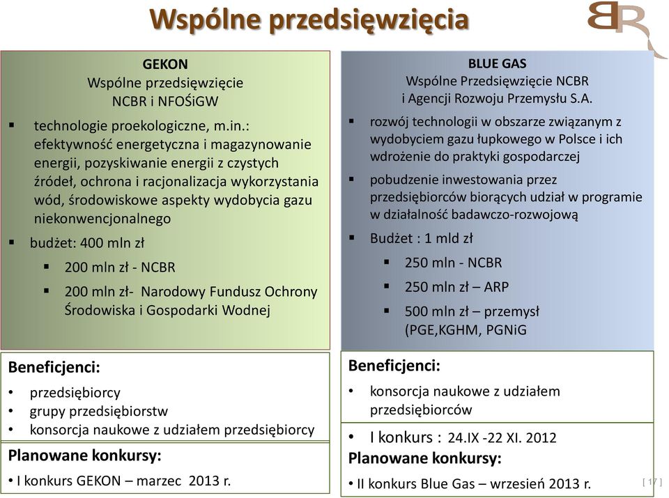 400 mln zł 200 mln zł - NCBR 200 mln zł- Narodowy Fundusz Ochrony Środowiska i Gospodarki Wodnej BLUE GAS