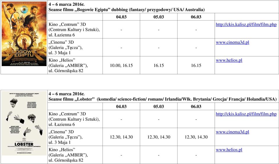 Australia) 10.00, 16.15 16.