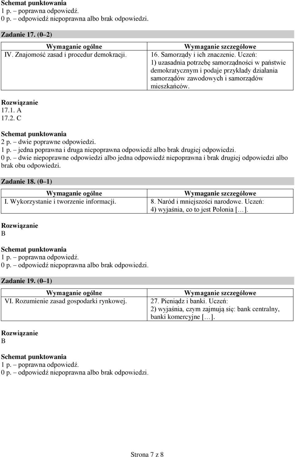 mieszkańców. 17.1. A 17.2. C Zadanie 18. (0 1) I. Wykorzystanie i tworzenie informacji. 8. Naród i mniejszości narodowe.