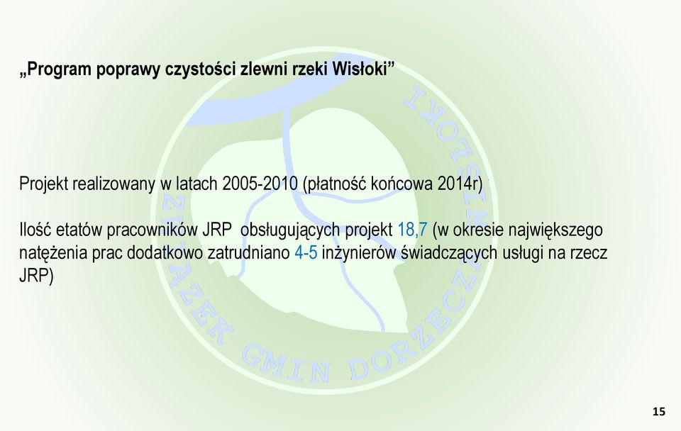 JRP obsługujących projekt 18,7 (w okresie największego natężenia prac