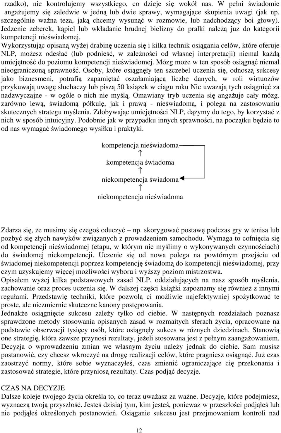 Wykorzystując opisaną wyżej drabinę uczenia się i kilka technik osiągania celów, które oferuje NLP, możesz odesłać (lub podnieść, w zależności od własnej interpretacji) niemal każdą umiejętność do