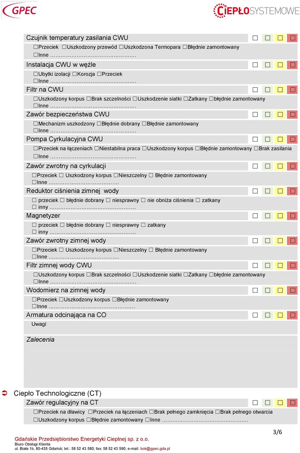 Magnetyzer przeciek błędnie dobrany niesprawny zatkany inny.