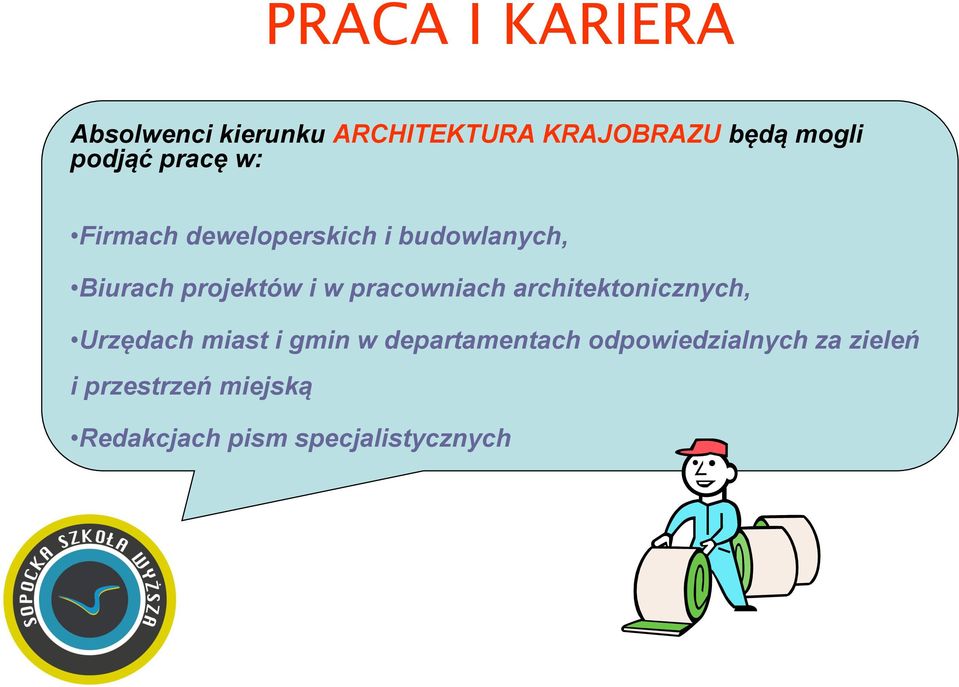 w pracowniach architektonicznych, Urzędach miast i gmin w departamentach