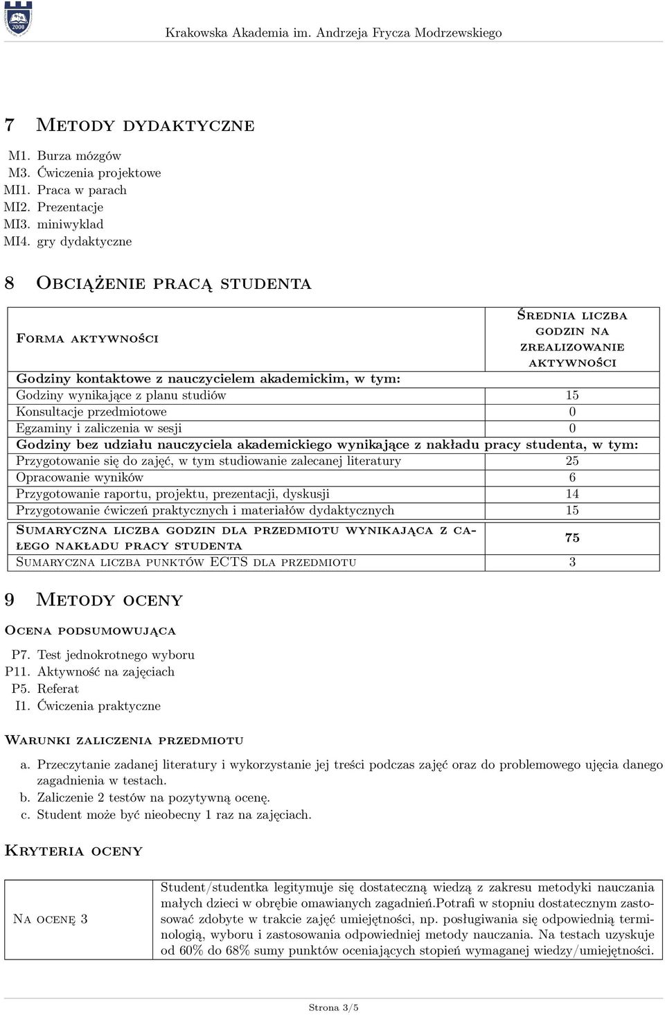 15 Konsultacje przedmiotowe 0 Egzaminy i zaliczenia w sesji 0 Godziny bez udziału nauczyciela akademickiego wynikające z nakładu pracy studenta, w tym: Przygotowanie się do zajęć, w tym studiowanie