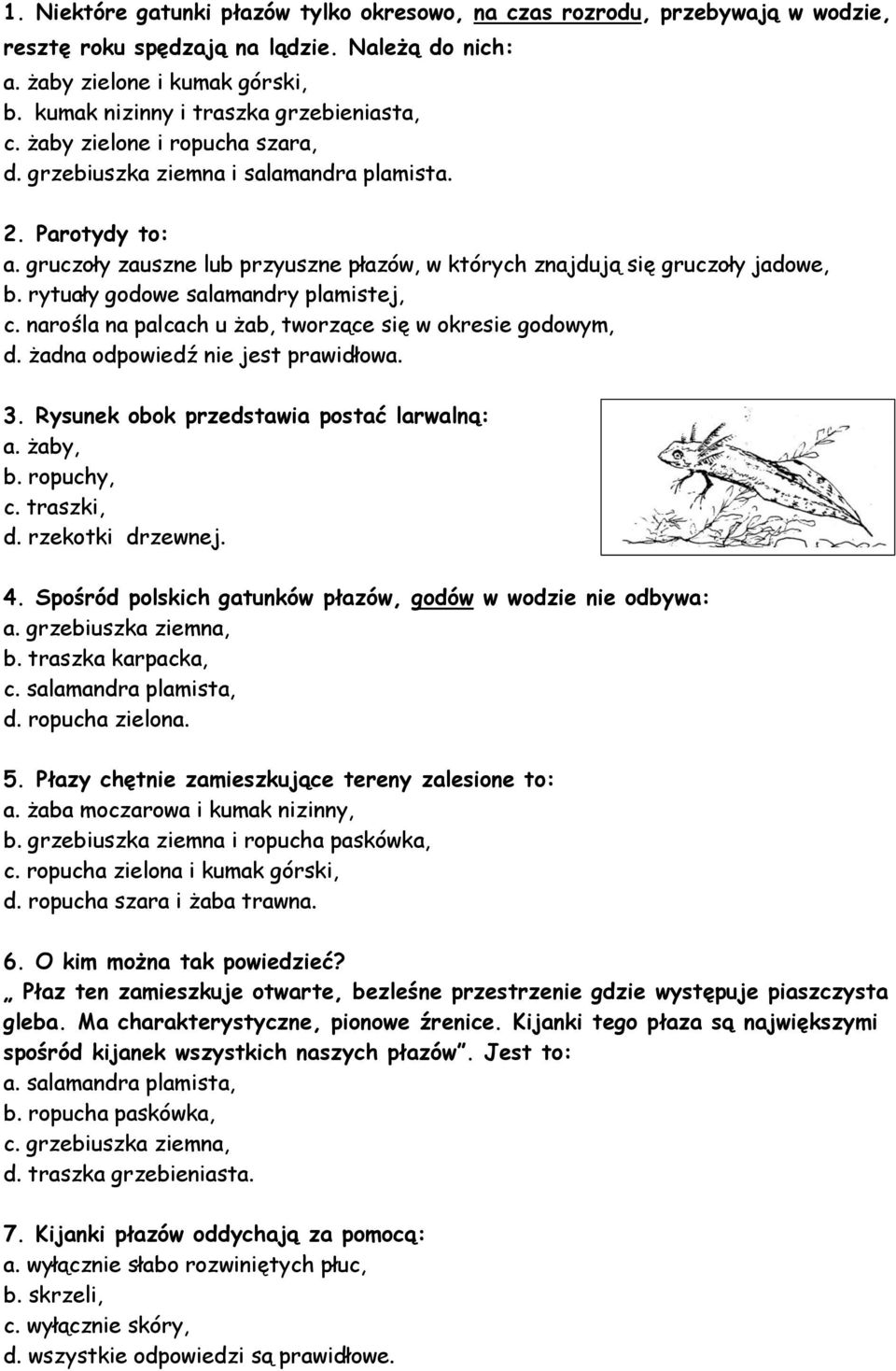 gruczoły zauszne lub przyuszne płazów, w których znajdują się gruczoły jadowe, b. rytuały godowe salamandry plamistej, c. narośla na palcach u żab, tworzące się w okresie godowym, d.