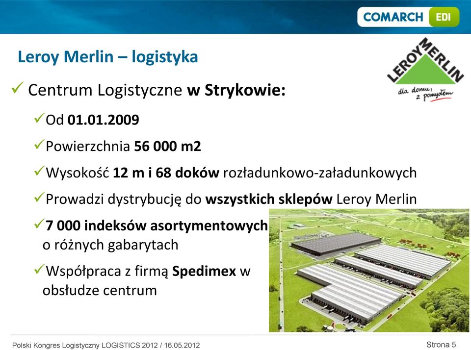 rozładunkowo-załadunkowych Prowadzi dystrybucję do wszystkich sklepów Leroy