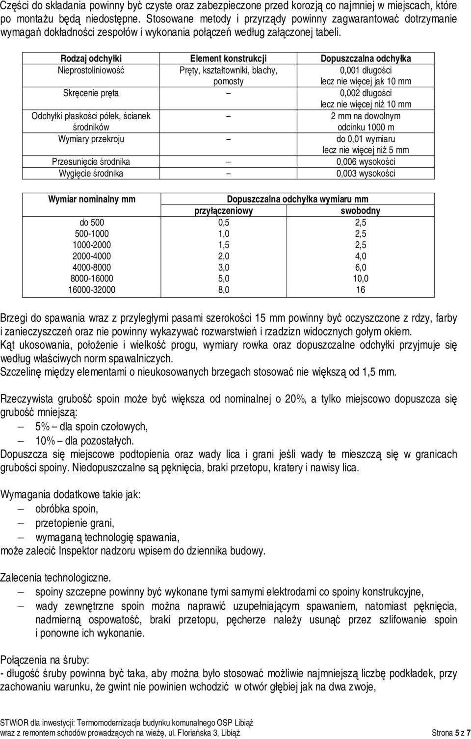 Rodzaj odchyłki Element konstrukcji Dopuszczalna odchyłka Nieprostoliniowość Pręty, kształtowniki, blachy, pomosty 0,001 długości lecz nie więcej jak 10 mm Skręcenie pręta 0,002 długości lecz nie