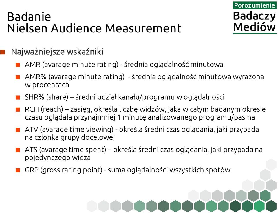 oglądała przynajmniej 1 minutę analizowanego programu/pasma ATV (avarage time viewing) - określa średni czas oglądania, jaki przypada na członka grupy