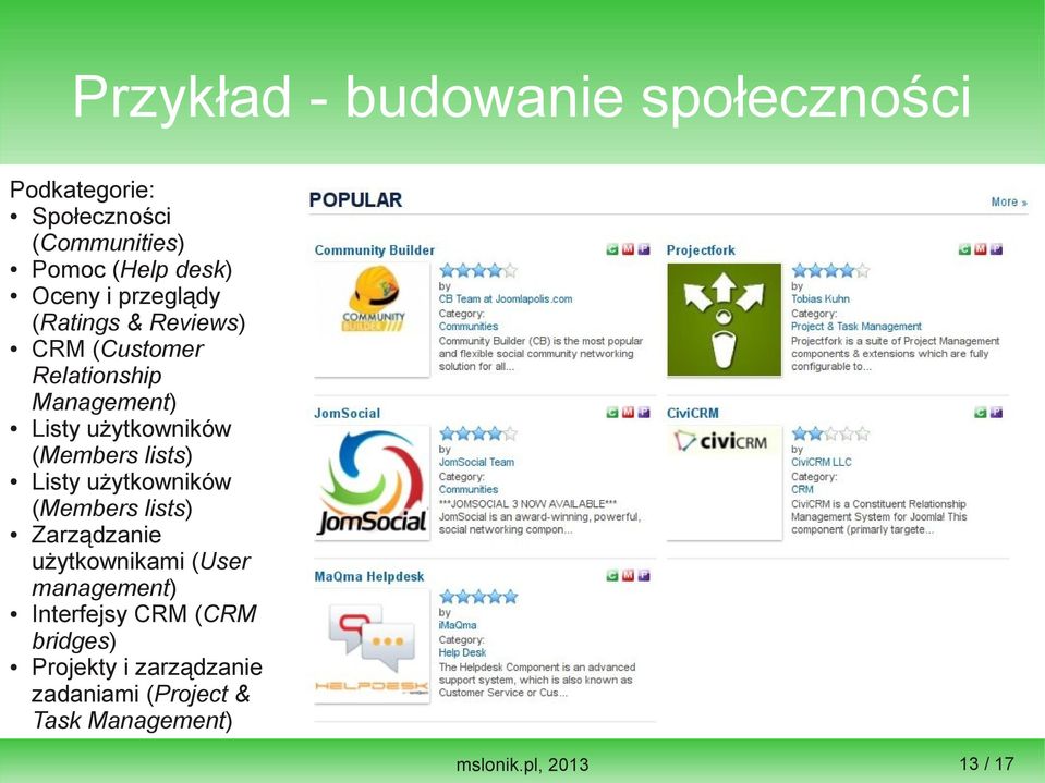 (Members lists) Listy użytkowników (Members lists) Zarządzanie użytkownikami (User management)