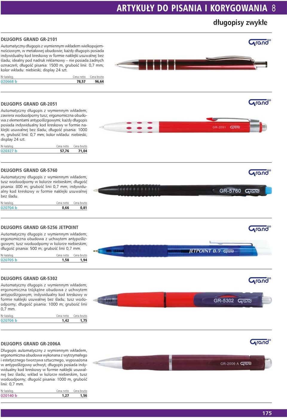 020668 b 78,57 96,64 DŁUGOPIS GRAND GR-2051 Automatyczny długopis z wymiennym wkładem; zawiera wodoodporny tusz; ergonomiczna obudowa z elementami antypoślizgowymi; każdy długopis posiada