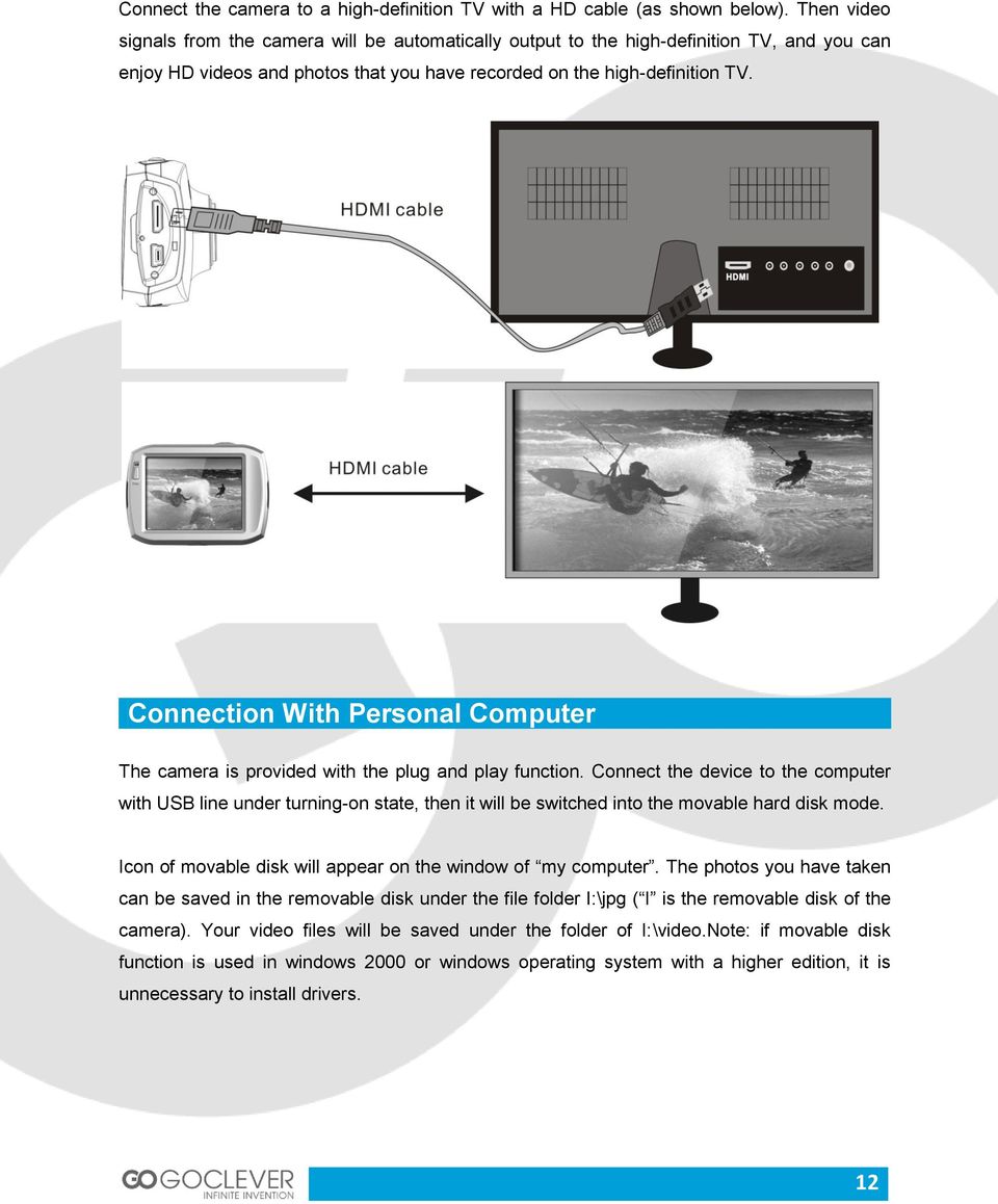 Connection With Personal Computer The camera is provided with the plug and play function.