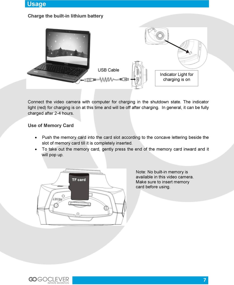 Use of Memory Card Push the memory card into the card slot according to the concave lettering beside the slot of memory card till it is completely inserted.