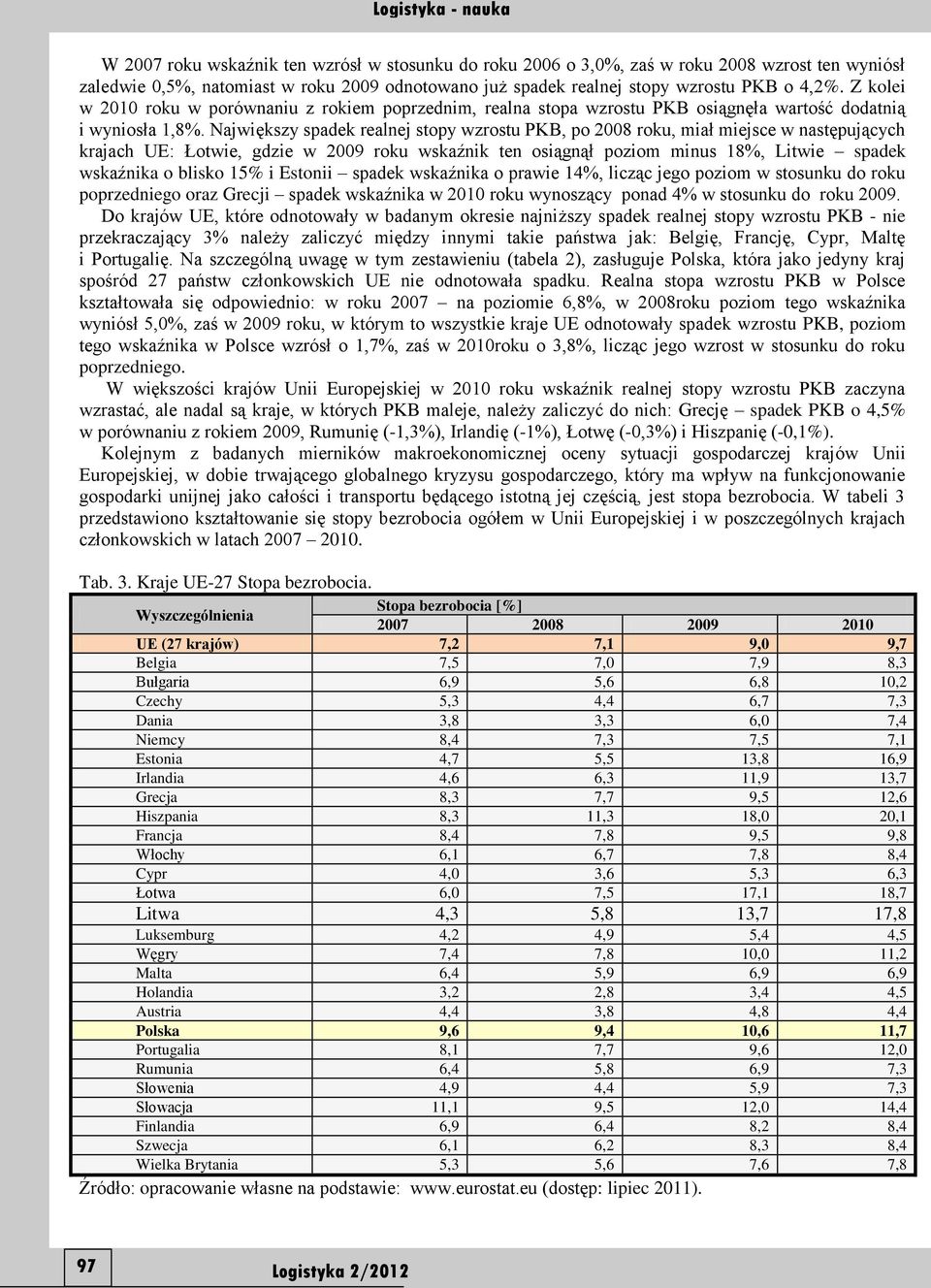 Największy spadek realnej stopy wzrostu PKB, po 2008 roku, miał miejsce w następujących krajach UE: Łotwie, gdzie w 2009 roku wskaźnik ten osiągnął poziom minus 18%, Litwie spadek wskaźnika o blisko