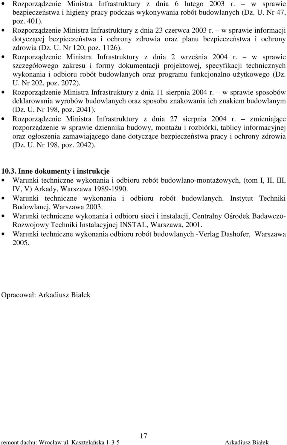 1126). Rozporządzenie Ministra Infrastruktury z dnia 2 września 2004 r.