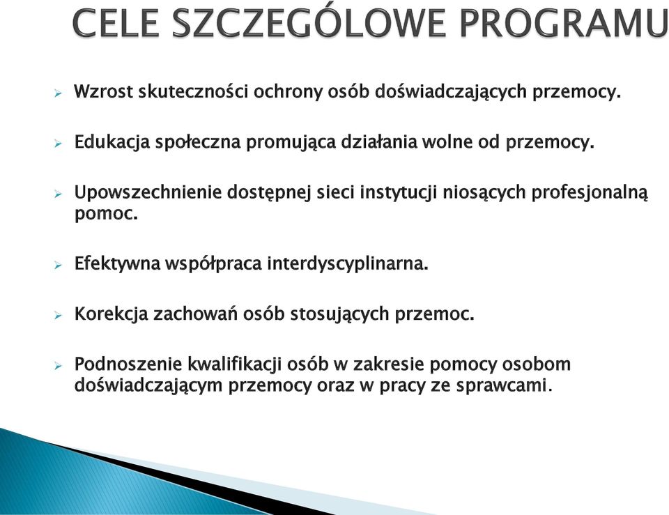 Upowszechnienie dostępnej sieci instytucji niosących profesjonalną pomoc.