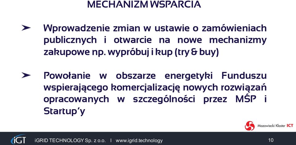 wypróbuj i kup (try & buy) Powołanie w obszarze energetyki Funduszu wspierającego