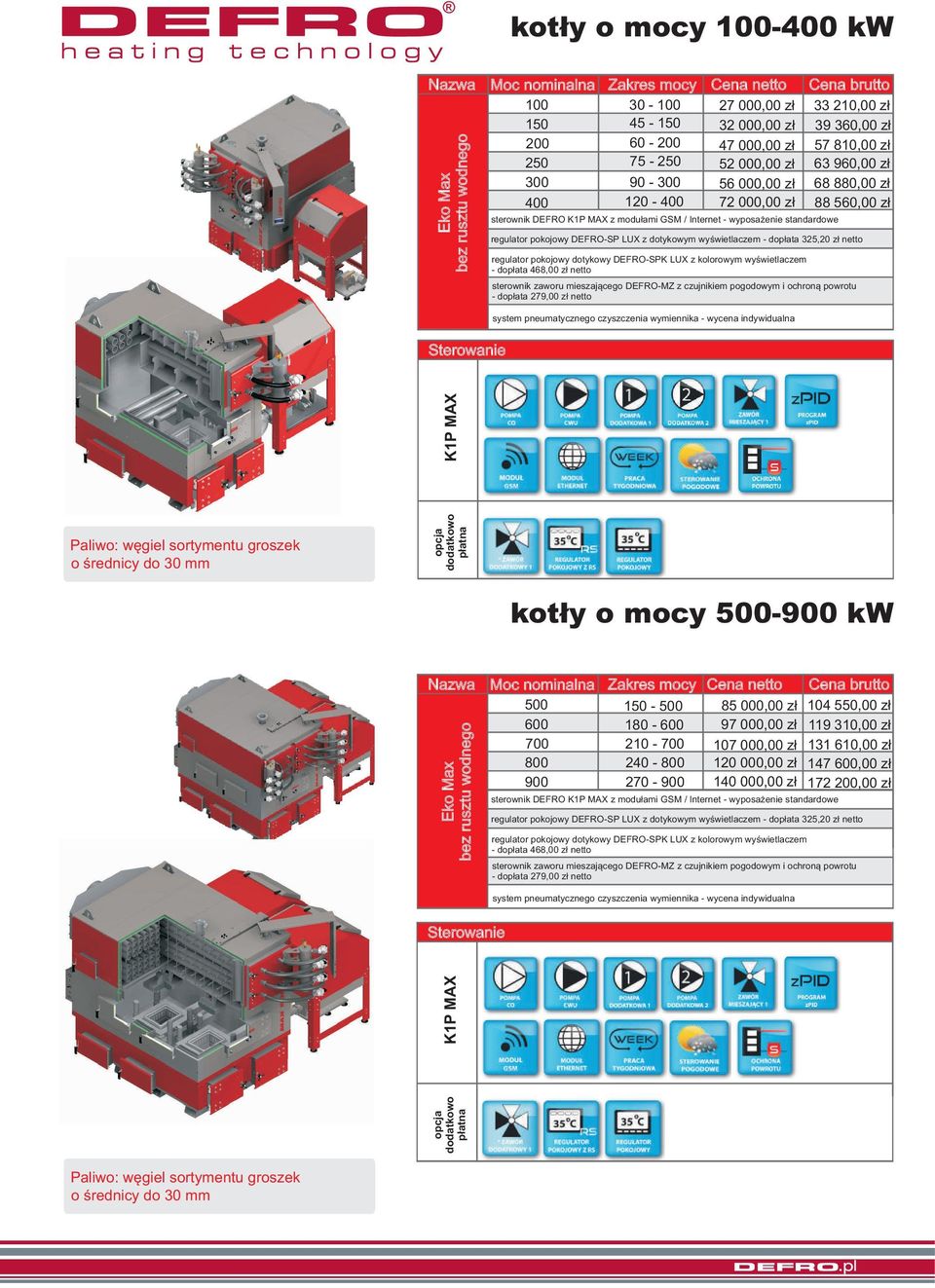 standardowe kot³y o mocy 500-900 kw 500-500 85 000,00 z³ 104 550,00 z³ 600 180-600 97 000,00 z³ 119 310,00 z³ 700 210-700 107 000,00 z³ 131 610,00 z³ 800