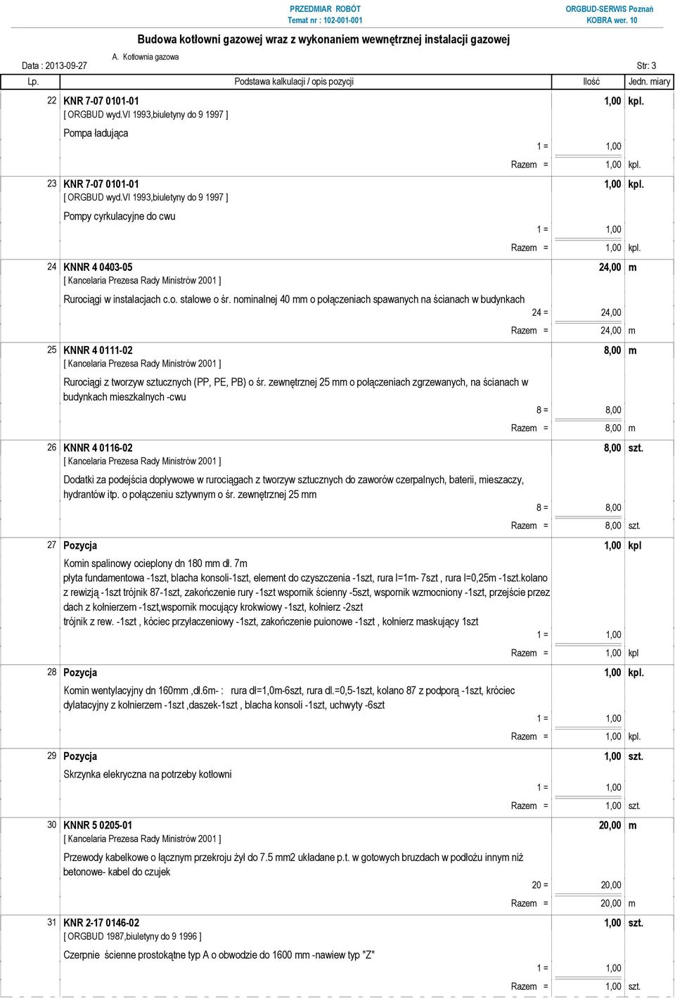 zewnętrznej 25 mm o połączeniach zgrzewanych, na ścianach w budynkach mieszkalnych -cwu Razem = 8,00 m 26 KNNR 4 0116-02 8,00 szt.