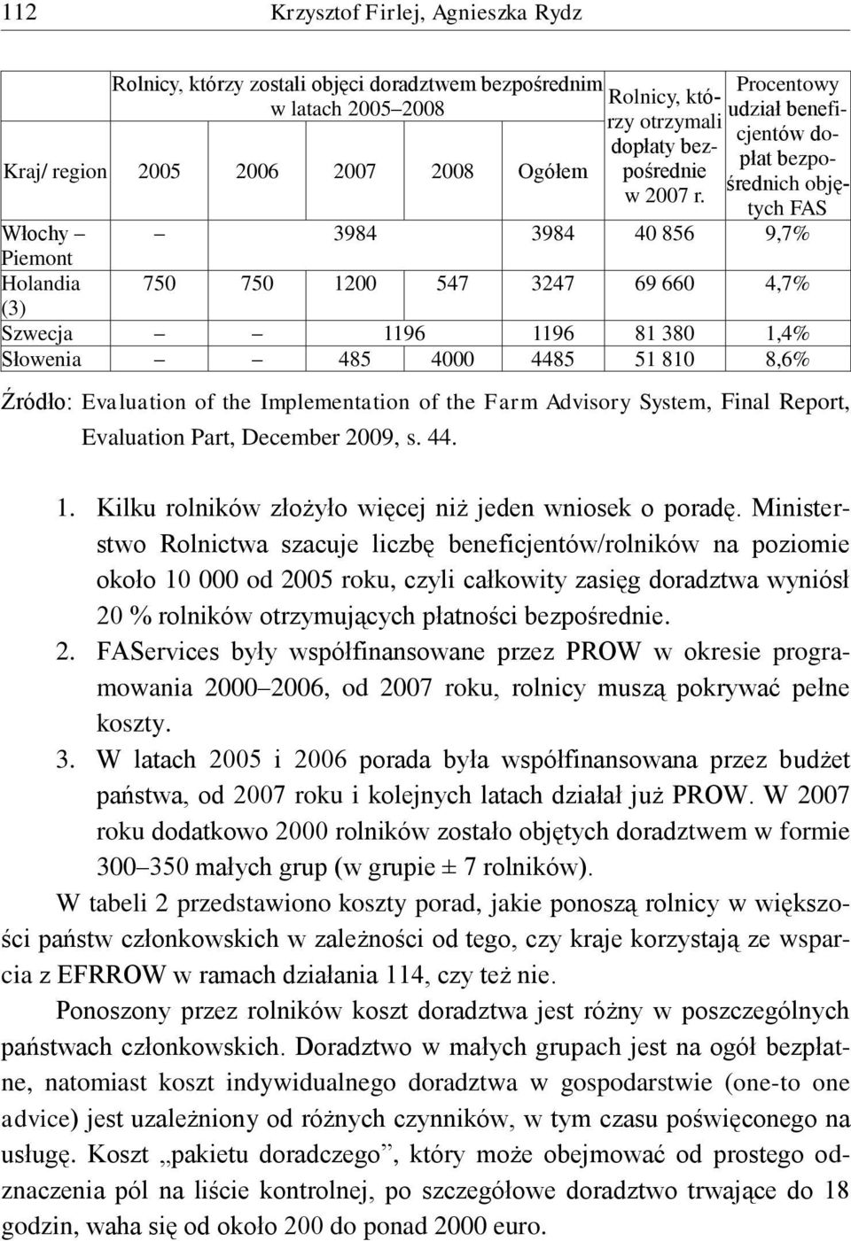 Procentowy udział beneficjentów dopłat bezpośrednich objętych FAS Włochy 3984 3984 40 856 9,7% Piemont Holandia (3) 750 750 1200 547 3247 69 660 4,7% Szwecja 1196 1196 81 380 1,4% Słowenia 485 4000